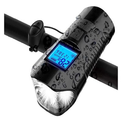 Bike Light Set USB Rechargeable Bicycle Light Front Back Super Bright Waterproof Bicycle Odometer Speedometer 4 Light Modes & Trumpet Fits All Bicycles, Mountain, Road