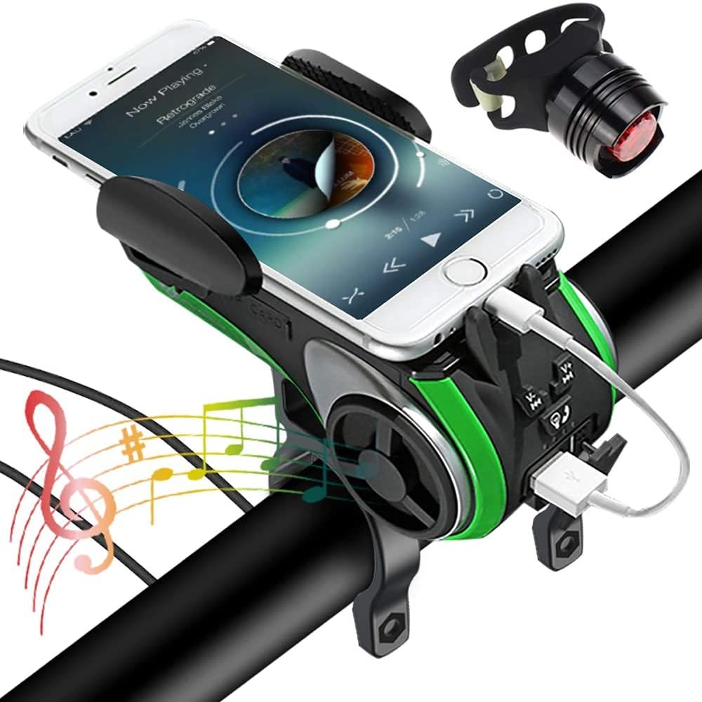 Bike Light with Waterproof Wireless Speaker Set,6 Functions Come with Bicycle Bell,Phone Holder,Speaker