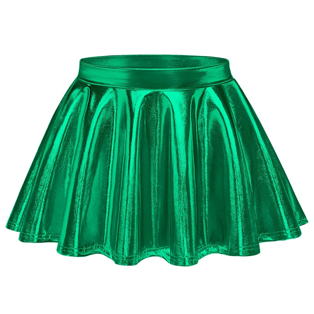 Auranso Girls Metallic Skater Skirt Sparkly Shiny Flared Pleated A-Line Mini Skort Green 5-6T