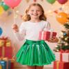 Auranso Girls Metallic Skater Skirt Sparkly Shiny Flared Pleated A-Line Mini Skort Green 5-6T view 2