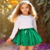 Auranso Girls Metallic Skater Skirt Sparkly Shiny Flared Pleated A-Line Mini Skort Green 5-6T view 3