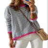 Dokotoo Womens Sweaters Casual Cotton Knitted Long Sleeve Pullover Sweater 2026 Fashion Spring Color Block Striped Round Neck Tops Shirts Clothes for Women Blue Small view 1