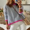 Dokotoo Womens Sweaters Casual Cotton Knitted Long Sleeve Pullover Sweater 2026 Fashion Spring Color Block Striped Round Neck Tops Shirts Clothes for Women Blue Small view 2