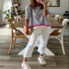 Dokotoo Womens Sweaters Casual Cotton Knitted Long Sleeve Pullover Sweater 2026 Fashion Spring Color Block Striped Round Neck Tops Shirts Clothes for Women Blue Small view 3