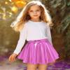 Auranso Girls Metallic Skater Skirt Sparkly Shiny Flared Pleated A-Line Mini Skort Pink 5-6T view 3