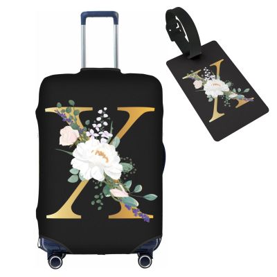 HAUYE Flower Letter X Black Luggage Cover with Luggage Tag Elastic Washable Stretch Suitcase Protector Anti-Scratch Travel Suitcase Cover for Kid and Adult S (for 18-21 inch suitcase)