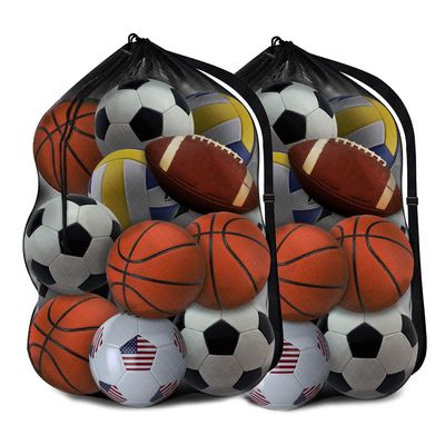 Labreccos Heavy Duty Mesh Ball Bag, 30x40 Large Sports Equipment Organizer for Soccer Basketball Volleyball, Breathable Gear Bag with Adjustable Strap for Coaches and Gym (Black-2Pack)