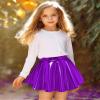 Auranso Girls Metallic Skater Skirt Sparkly Shiny Flared Pleated A-Line Mini Skort Purple 5-6T view 3