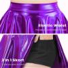 Auranso Girls Metallic Skater Skirt Sparkly Shiny Flared Pleated A-Line Mini Skort Purple 5-6T view 4