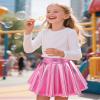 Auranso Girls Metallic Skater Skirt Sparkly Shiny Flared Pleated A-Line Mini Skort Pink 7-8 Years view 2