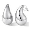 NVWAROCK Silver Drop Clip On Earrings Dupes Teardrop Chunky Non Pierced Earring 14K Real White Gold Plated Hypoallergenic Lightweight Earrings for Women
