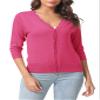 Urban CoCo Woman's 3/4 Sleeve V-Neck Cropped Cardigan Sweater Open Front Lightweight Knit Shrugs for Women (Rose, S) view 2