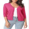 Urban CoCo Woman's 3/4 Sleeve V-Neck Cropped Cardigan Sweater Open Front Lightweight Knit Shrugs for Women (Rose, S) view 3