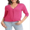 Urban CoCo Woman's 3/4 Sleeve V-Neck Cropped Cardigan Sweater Open Front Lightweight Knit Shrugs for Women (Rose, S) view 4