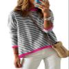 Dokotoo Summer Sweaters for Women Trendy Round Neck Dropped Shoulder Striped Sweater Women Casual Color Block Pullover Tops Womens Spring Clothes Black XX-Large view 1