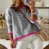Dokotoo Summer Sweaters for Women Trendy Round Neck Dropped Shoulder Striped Sweater Women Casual Color Block Pullover Tops Womens Spring Clothes Black XX-Large view 2