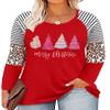 Plus Size Christmas T Shirt Women Xmas Leopard Plaid Trees Print Tees Casual Long Sleeve Holiday Shirts Top (Red9, 4X-Large) view 1