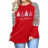Plus Size Christmas T Shirt Women Xmas Leopard Plaid Trees Print Tees Casual Long Sleeve Holiday Shirts Top (Red9, 4X-Large) view 2