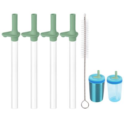 4pcs Replacement Straws with Bite Valve for Zak Designs Kelso 15 oz, with 1 Cleaning Brush Reusable Kids Cup Replacement Straws Accessory for Zak, BPA-Free (Light Green)