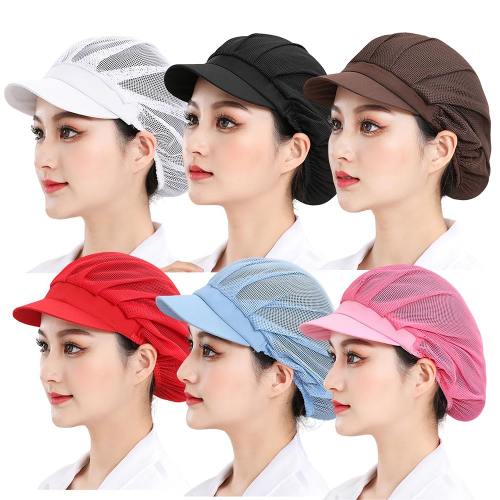 6 Pieces Chef Hat Adjustable Elastic Kitchen Cooking Baker Chef Cap Food Service Hair Nets Cap for Adult