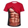 Men's 3D Muscle T Shirt Ugly Christmas Tops Funny Creative Holiday Abs Graphic Print Tees Short Sleeve Party Shirts Red view 3