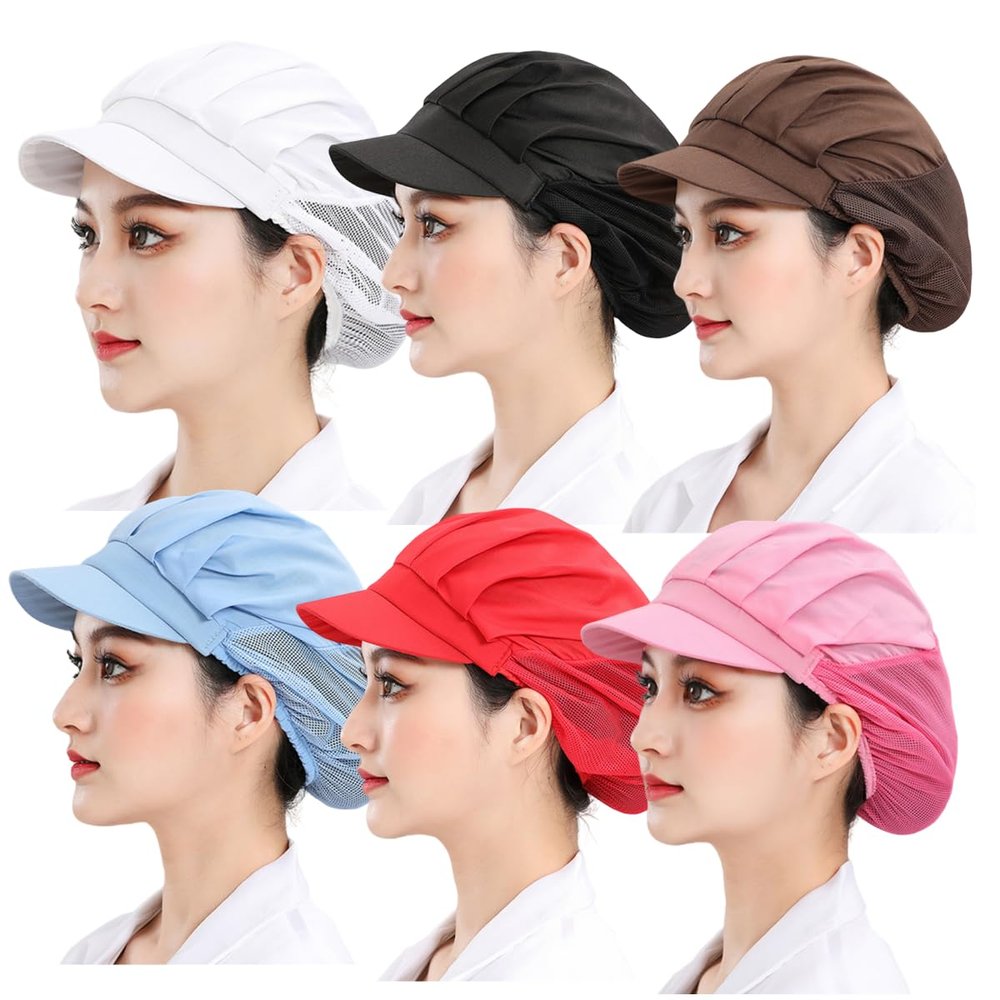 6 Pieces Chef Hat Adjustable Elastic Kitchen Cooking Baker Chef Cap Food Service Hair Nets Cap for Adult