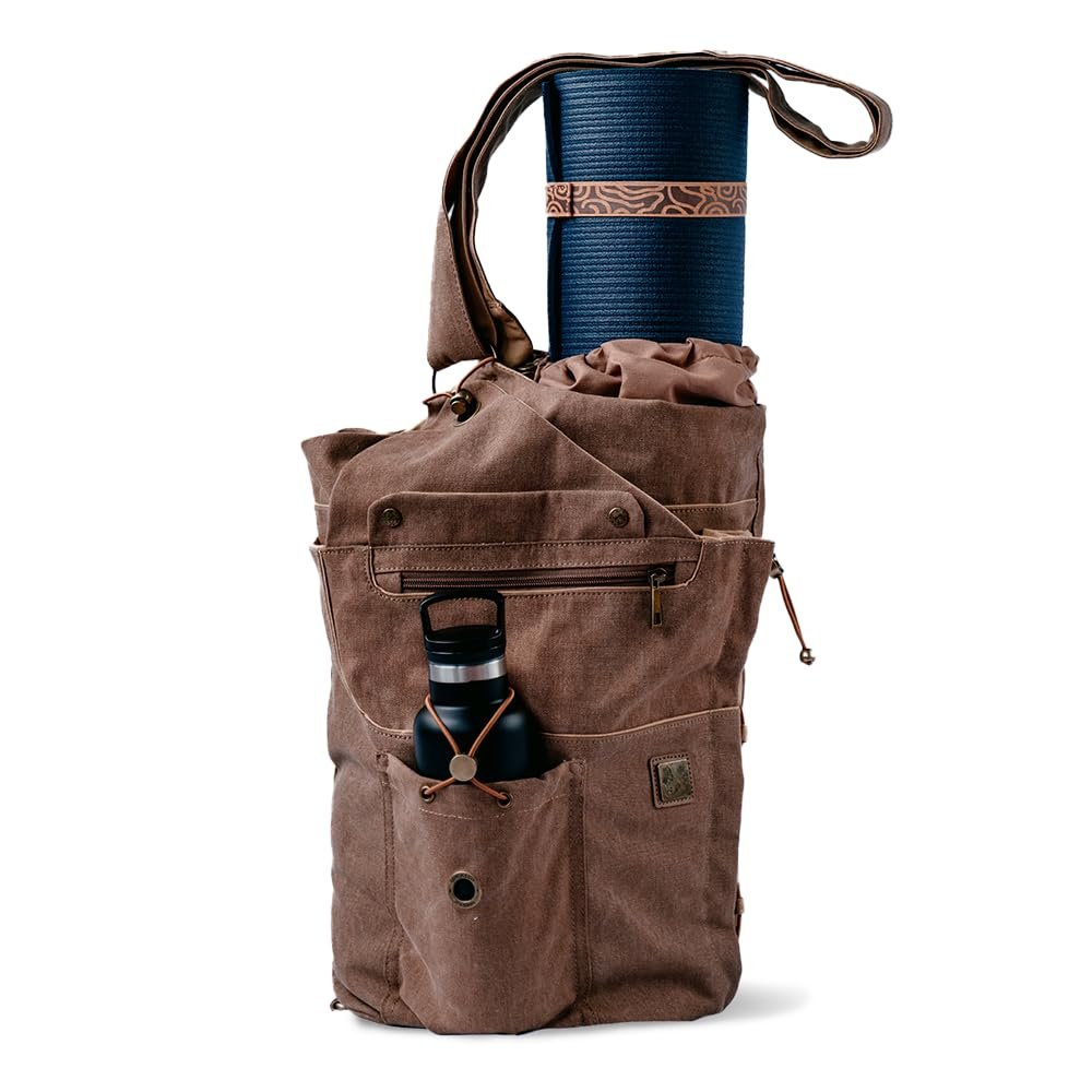 WRASCO Yoga Mat Bag | Large Canvas Bag and Carrier Fits All Your Yoga Accessories | Backpack, Mat Carrier, Gift | Color Mocha