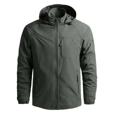 DGKaxiyaHM Men's Solid Color Thin Hooded Jackets Quick Dry Hiking Lightweight Coats Zipper Plus Size Comfy Outerwear (Pitch Green,Medium)
