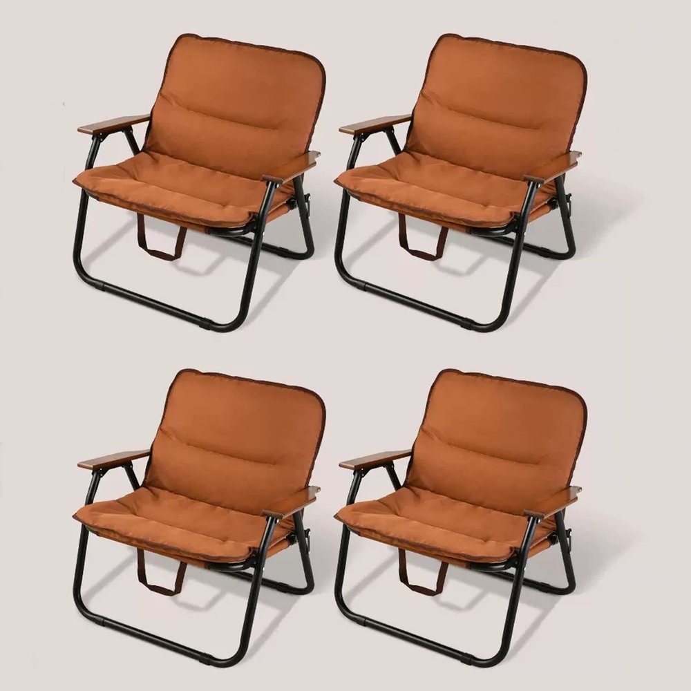 Padded Outdoor Garden Camping Folding Chair,Portable Camping Chair ,Aero-aluminium Alloy Bracket + Oxford Cloth Material, Comfortable To Sit On, Brown Folding Sun Loungers, 3 Pieces Outdoor Folding Ch