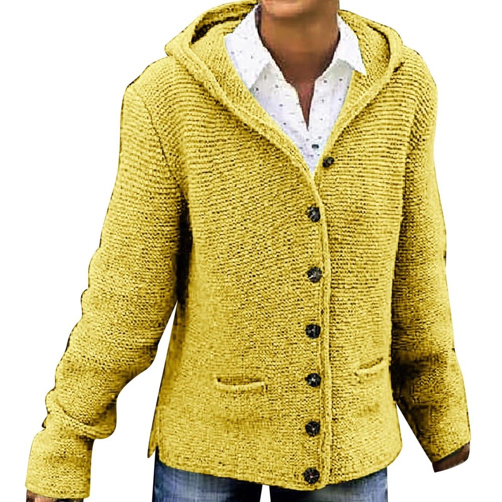 Akivide Women Button Down Hooded Cardigan Sweater Oversized Trendy Long Sleeve Solid Knitted Outwear Coat Plus Size with Pocket