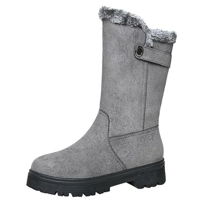 Baby Snow Boots Autumn and Winter Women's Leather Boots Snow Boots Short Boots Mid Heel Wedge Snow Boots for Women (Grey, 8.5)