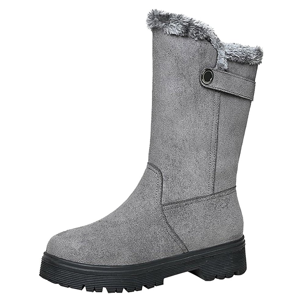 Baby Snow Boots Autumn and Winter Women's Leather Boots Snow Boots Short Boots Mid Heel Wedge Snow Boots for Women (Grey, 8.5)