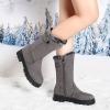 Baby Snow Boots Autumn and Winter Women's Leather Boots Snow Boots Short Boots Mid Heel Wedge Snow Boots for Women (Grey, 8.5) view 3