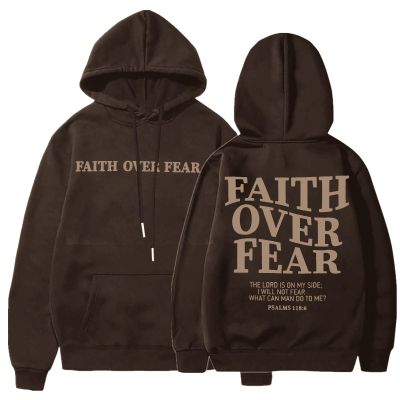 BANGELY Faith Over Fear Hoodie Women Christian Sweatshirt Graphic Christian Religious Sayings Sweater Bible Pullover Tops Brown