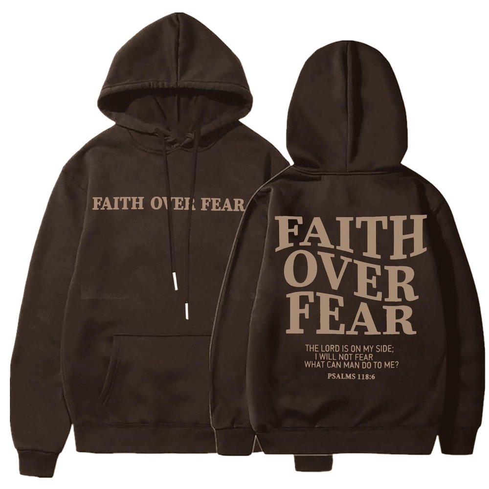 BANGELY Faith Over Fear Hoodie Women Christian Sweatshirt Graphic Christian Religious Sayings Sweater Bible Pullover Tops Brown