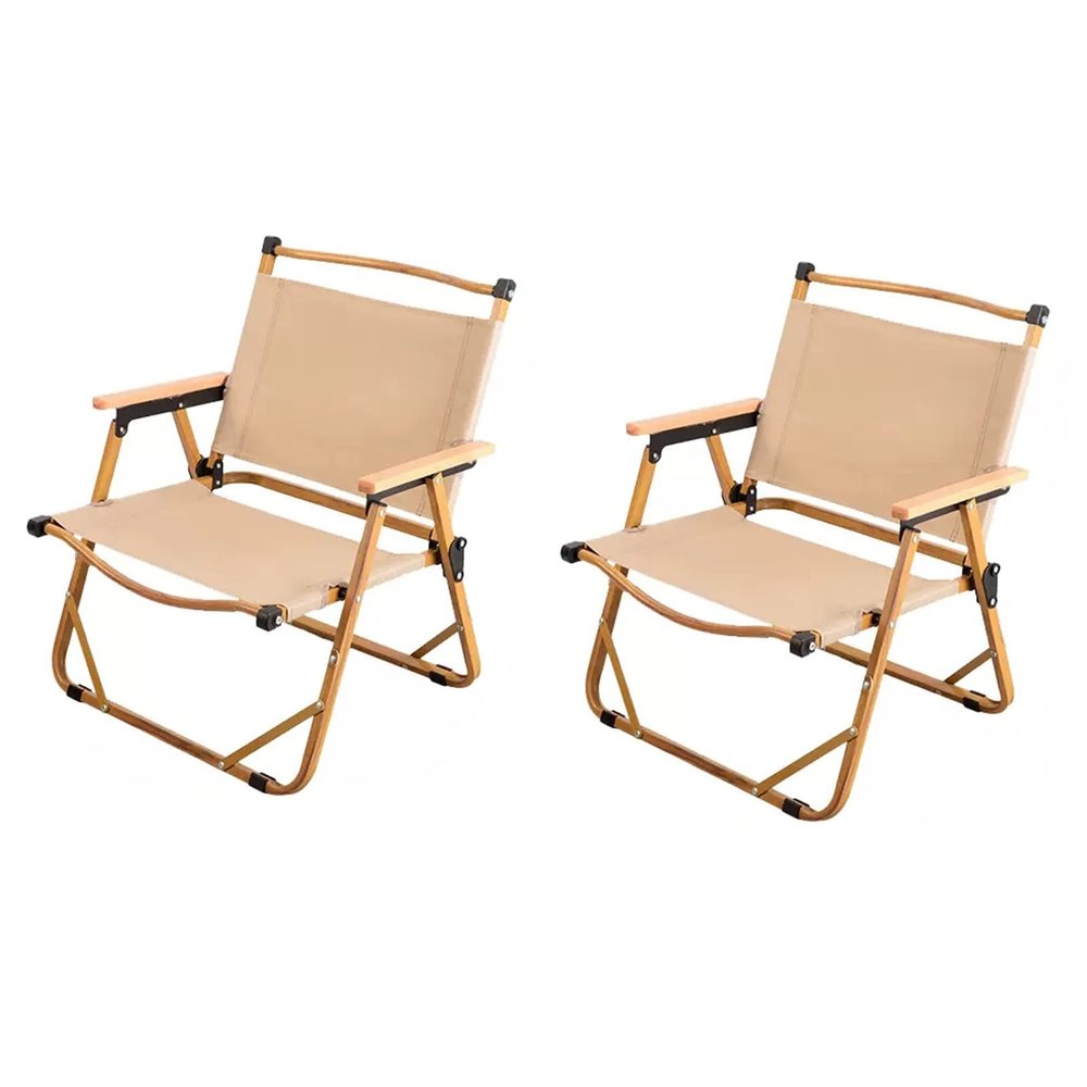 Set Of 2 Folding Camping Chairs, Outdoor Portable Garden Chair, Aluminium + Oxford Cloth + Beech Wood,Folding Garden Chairs For Camping Picnic Fishing Festival Football Concert , Khaki Outdoor Folding