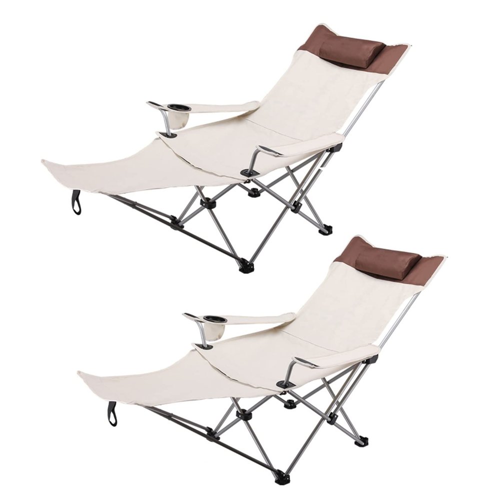 Camping Chair, Foldable, Armrest With Cupholder Picnic Chair Outdoor Pillow, Set Of 2 Folding Camping Chairs, Oxford Fabric, Removable Footrest Design, For Camping Picnic Hiking Indoor, Blue Outdoor F