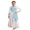 TiaoBug Kids Girls One Shoulder Color Block Praise Dance Dress Tunic Worship Robe Dress Lyrical Liturgical Costume Light Blue 6 Years view 1