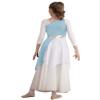 TiaoBug Kids Girls One Shoulder Color Block Praise Dance Dress Tunic Worship Robe Dress Lyrical Liturgical Costume Light Blue 6 Years view 2