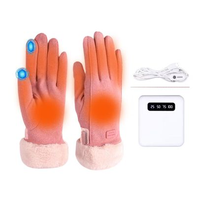 NURCOIOX Women Winter Electric Heated Gloves, Rechargeable Powerbank Thermo Gloves, Pink Girl Ladies Hand Warmer Touchscreen Gloves, USB Smart Thermo Gloves for Skiing Fishing Riding Motorcycle-C