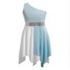 Aislor Kids Girls One Shoulder Praise Dance Dress Lyrical Modern Dance Dress Tunic Liturgical Worship Costume Dancewear Light Blue 16 Years view 3