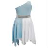Aislor Kids Girls One Shoulder Praise Dance Dress Lyrical Modern Dance Dress Tunic Liturgical Worship Costume Dancewear Light Blue 16 Years view 4