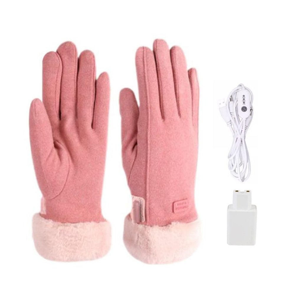 YAGTEYCLL Men's Women's Heated Gloves for Winter, Ladies Pink Waterproof Ski Touchscreen Mittens, USB Electric Rechargeable Warm Glove for Outdoor Cold Weather Cycling Hiking Motorcycle-B