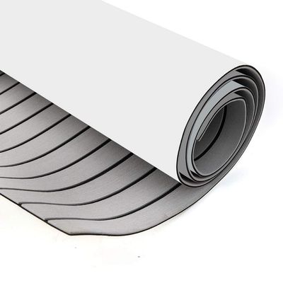 Eva Foam Boat Flooring, Boat Decking Sheet Faux Teak Marine Mat Marine Carpet Non-Slip Self-Adhesive Flooring for Motorboat RV Yacht Kayak Swim Platform (94.5" x 35.4", Gray with Black Seam Lines)