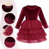 OMEWEE Toddler Girls Velvet Tulle Tutu Dress Long Sleeve Ruffle Princess Birthday Christmas Party Dresses Gowns Fall Wine red 7-8 Years view 4