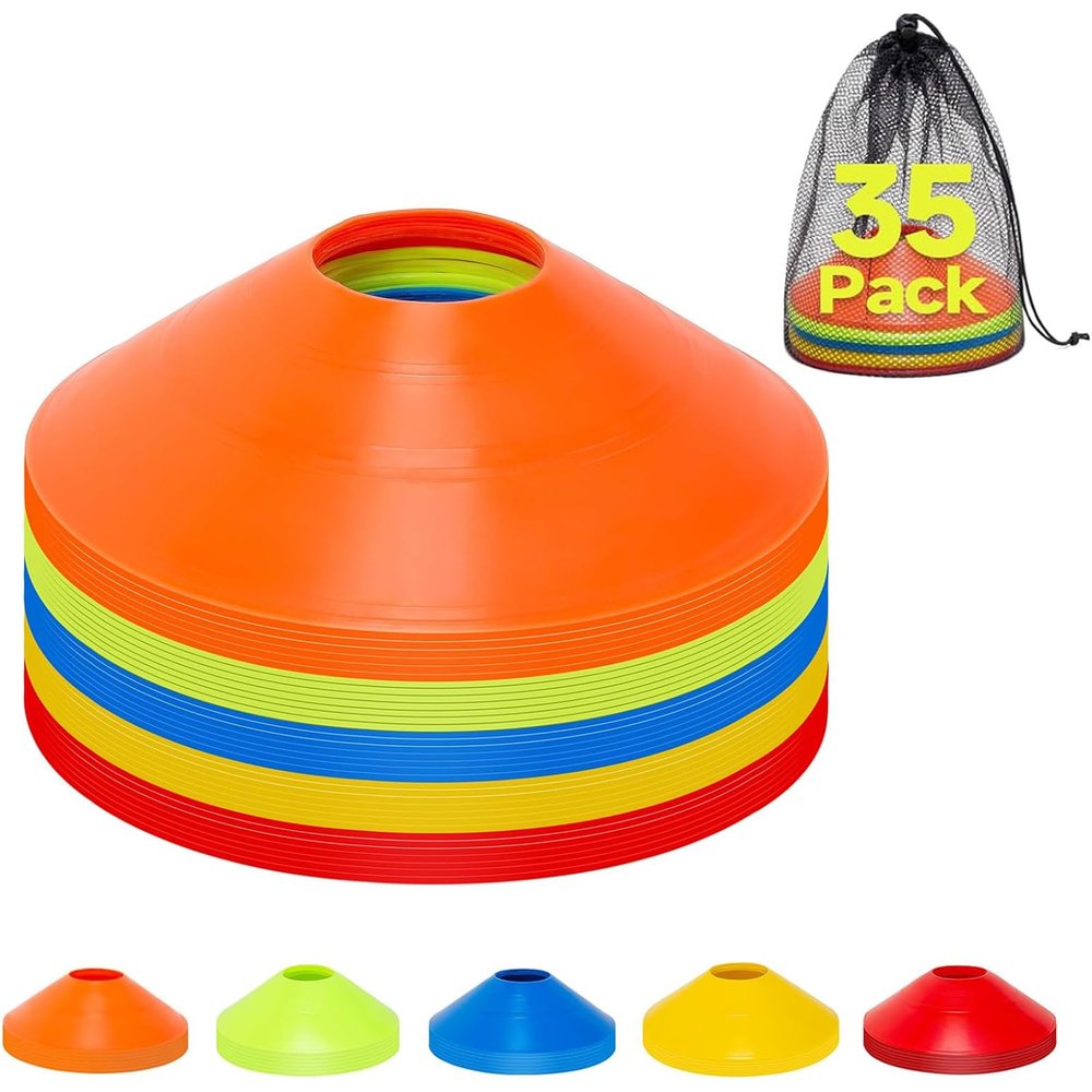 35/65/105 Pack Agility Soccer Cones for Training, Reusable Sports Cones for Drills with Mesh Bag, Training Cones for Soccer Practice, Football, Basketball - Disc Cones Training Equipment5 Color