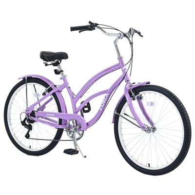 L-TWOO Beach Cruiser Bike 26inch Wheel Bike 7 Speed Cruiser Bicycle V-Brake Comfortable Commuter Bike for Women Men Senior (Purple)