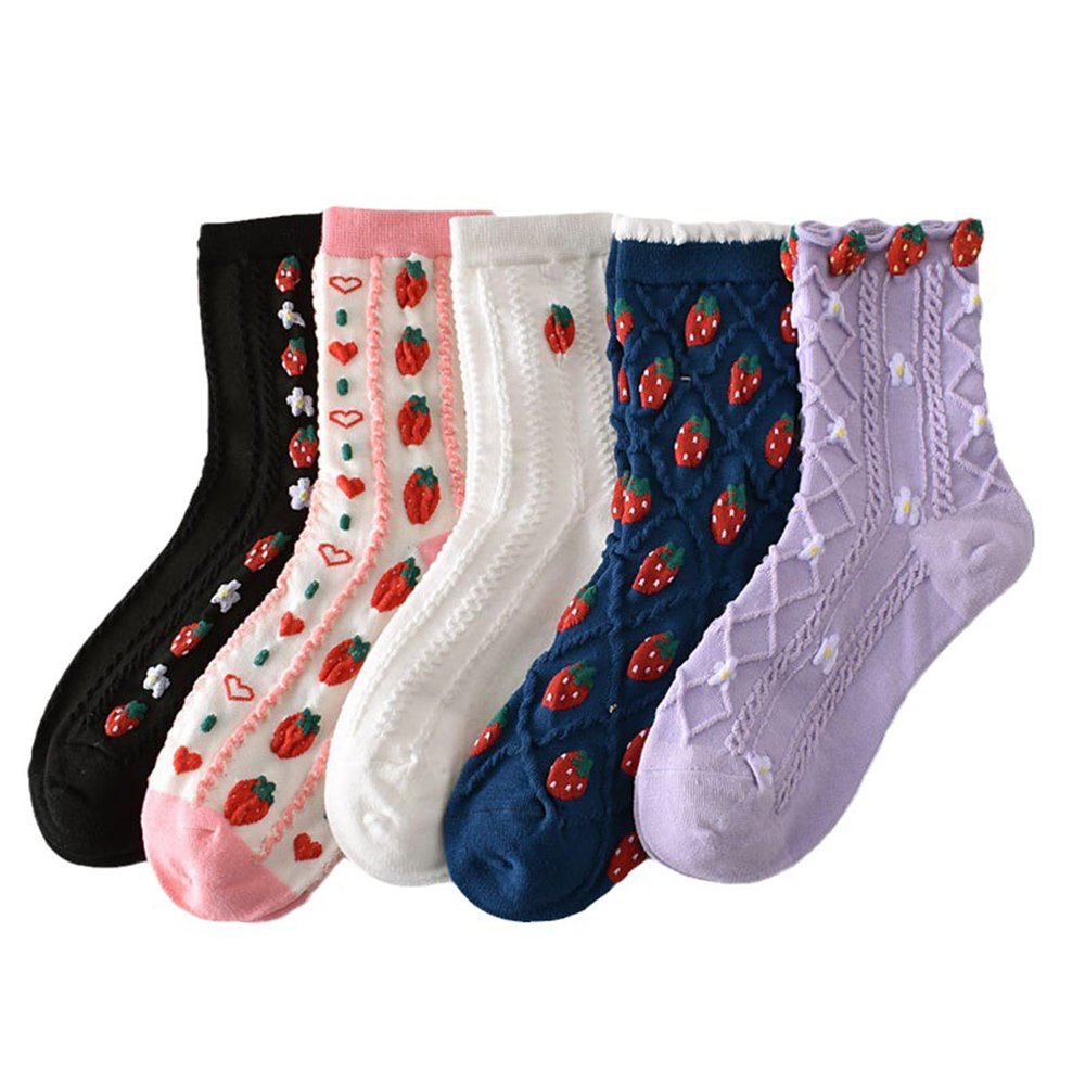 LAKEMON 5 Pack Cute Womens Floral Socks,Vintage Embroidered Floral Socks (5 Pairs-H)
