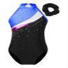 ranrann Kids Girls Shiny Ballet Dance Outfits Sleeveless Gymnastic Leotard with Shorts and Hair Band Tracksuit Unitards Black&Royal Blue 16 Years view 3