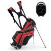 Goplus Golf Stand Bag, Lightweight Golf Club Bag with 6 Way Top Dividers, 8 Pockets, Cooler Bag, Rain Hood, Dual Shoulder Strap, Umbrella Holder, Portable Golf Bag with Stand for Women Men (Red) view 1